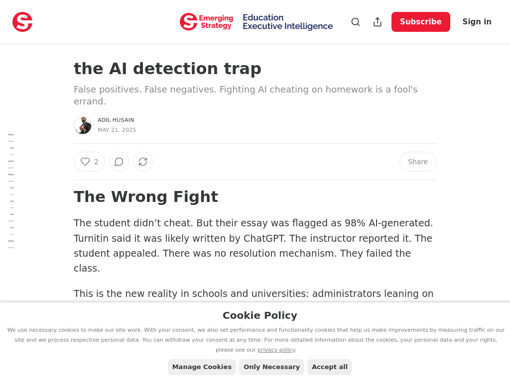 Screenshot of the AI detection trap - by Adil Husain