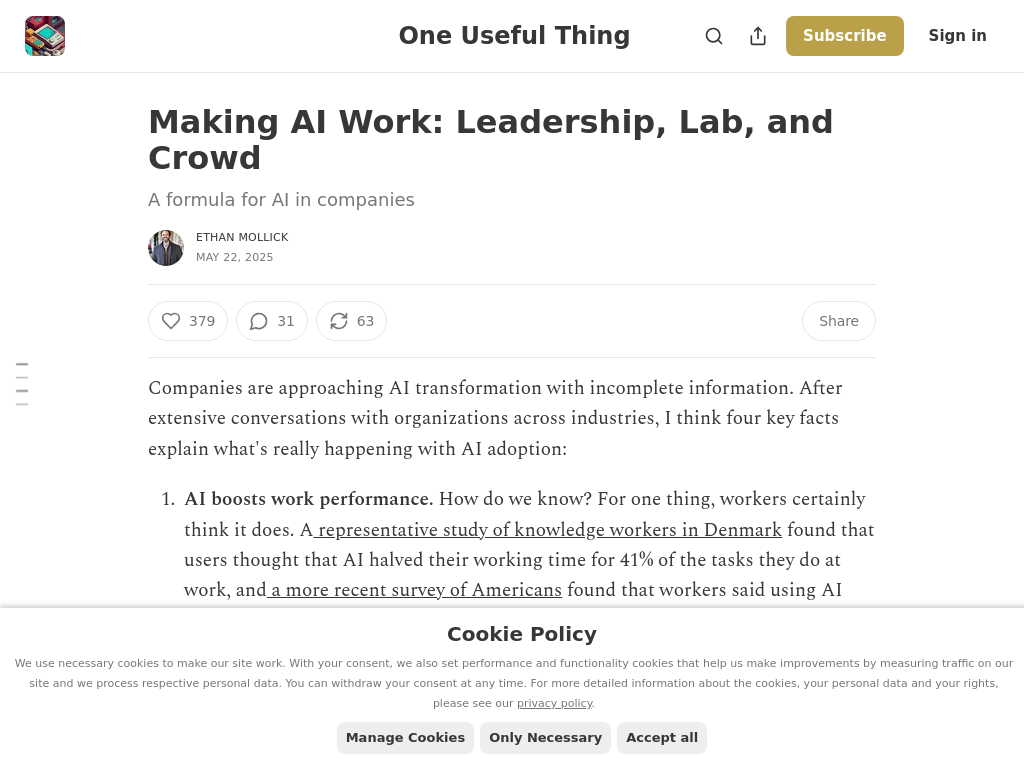Screenshot of Making AI Work: Leadership, Lab, and Crowd