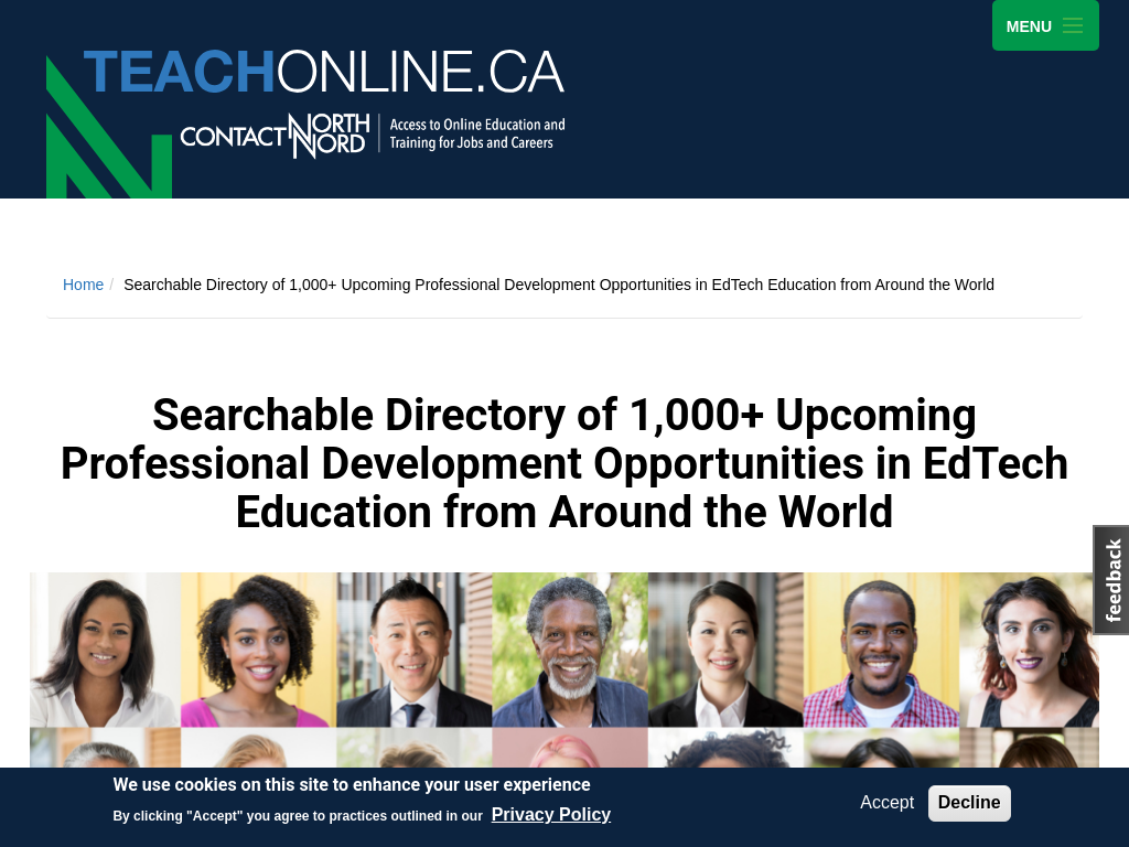 Screenshot of Searchable Directory of 1,000+ Upcoming Professional Development Opportunities in EdTech Education from Around the World | Welcome to TeachOnline
