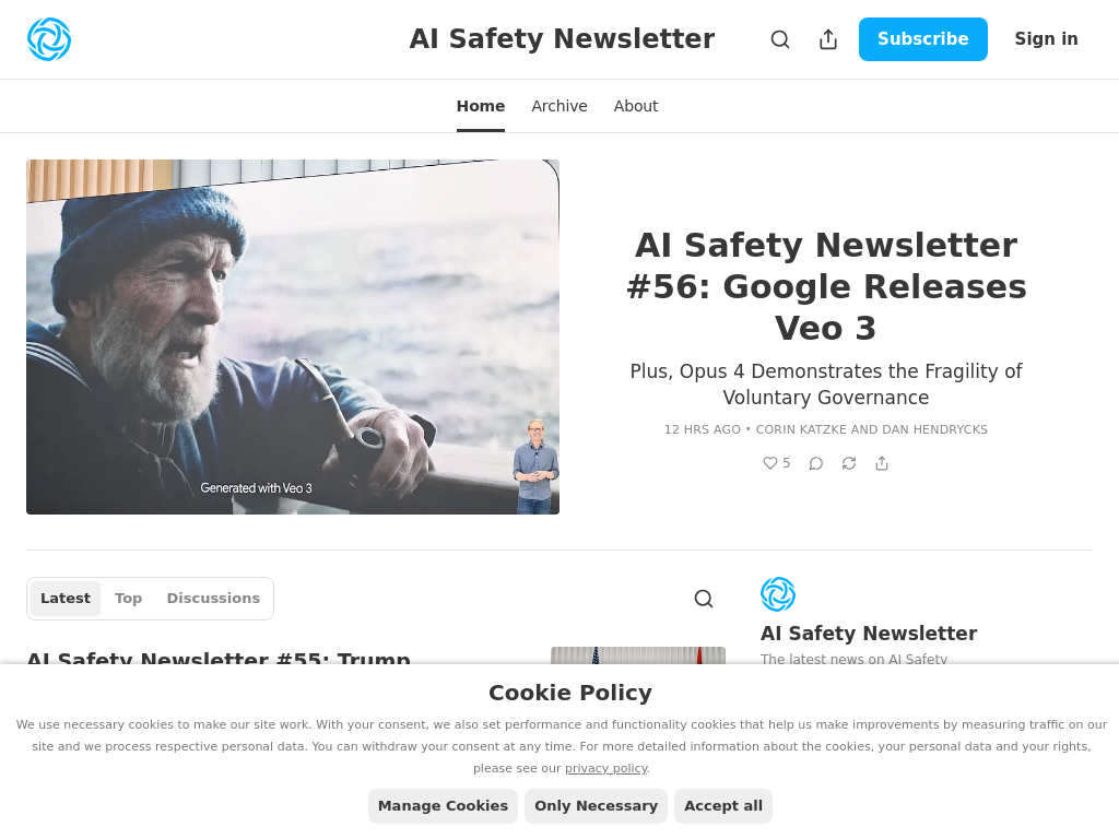 Screenshot of AI Safety Newsletter | Center for AI Safety | Substack