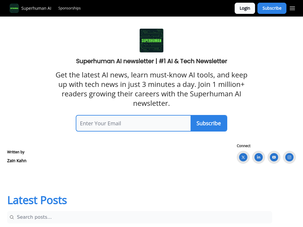 Screenshot of Superhuman AI Newsletter | #1 AI & Tech Newsletter