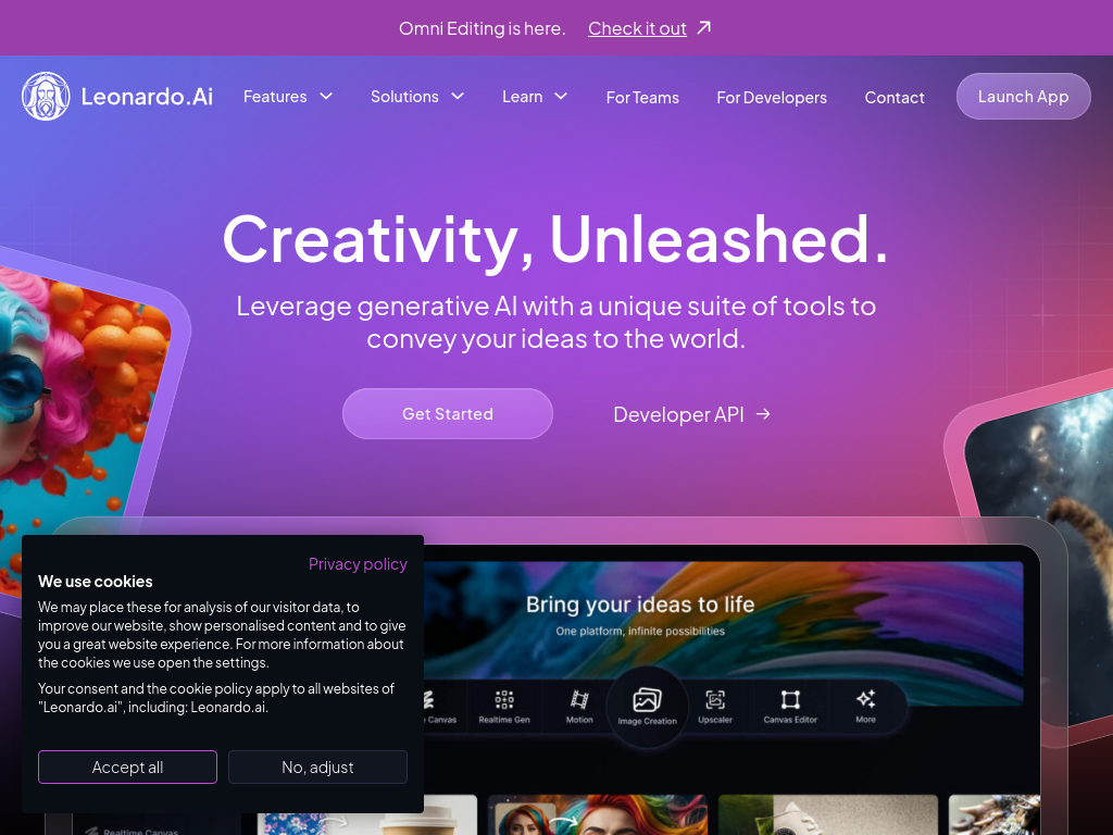 Screenshot of AI Image Generator - Create Art, Images & Video | Leonardo AI