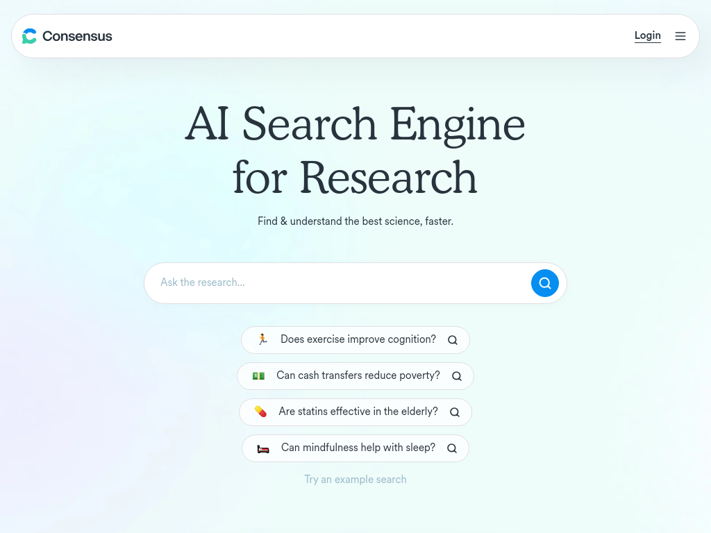 Screenshot of Consensus: AI-powered Academic Search Engine