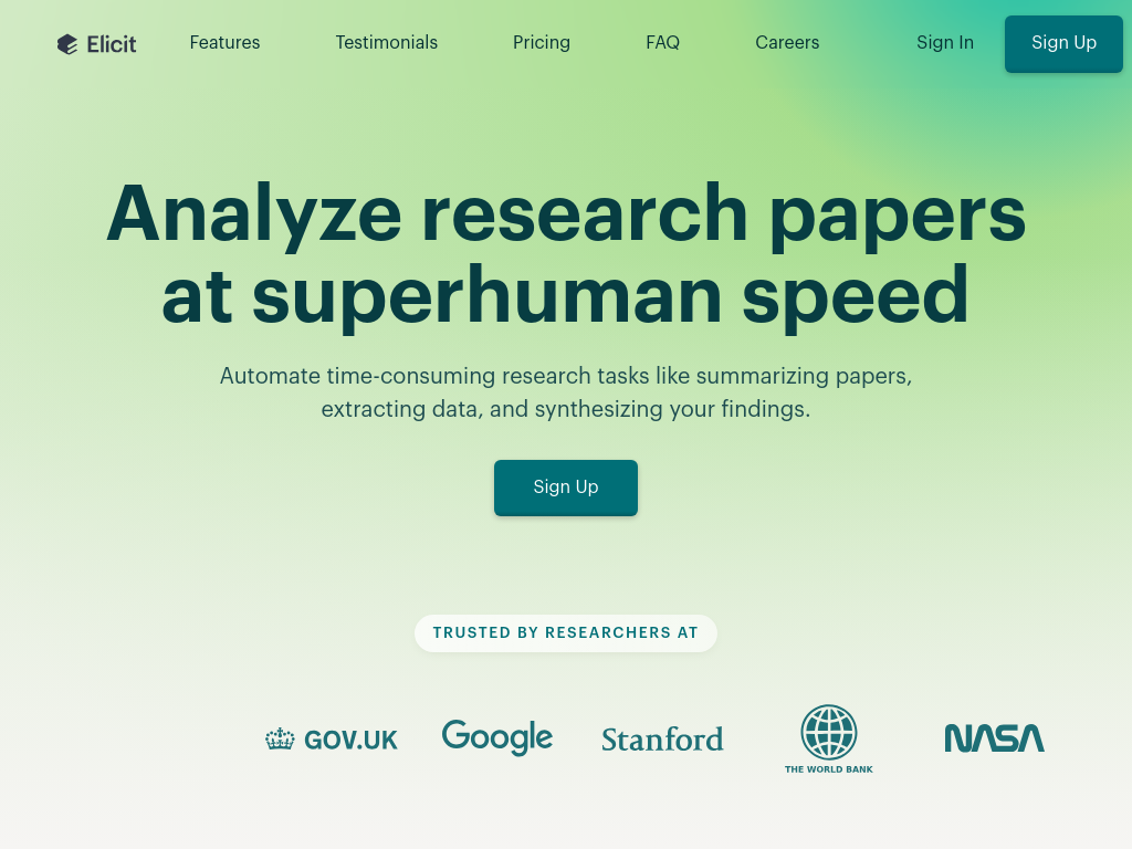Screenshot of Elicit: The AI Research Assistant
