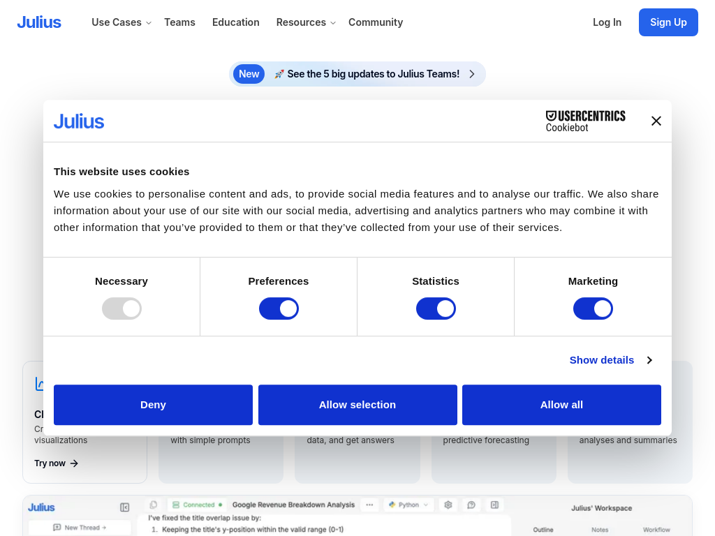 Screenshot of Julius AI | Your AI Data Analyst