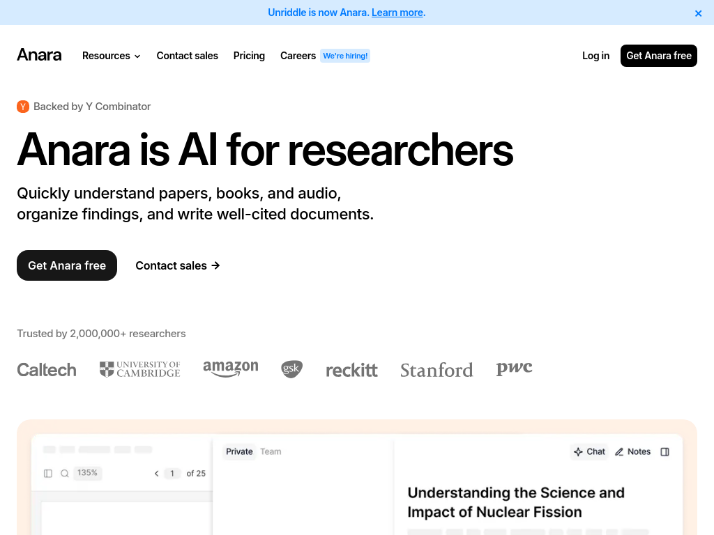Screenshot of Anara | Faster research