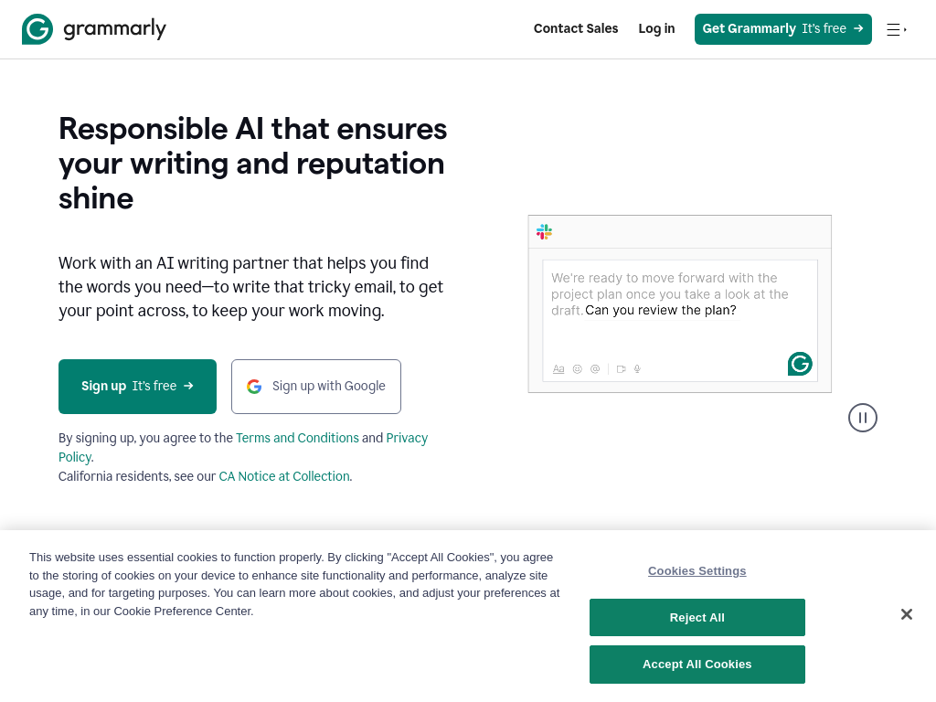 Screenshot of Grammarly: Free AI Writing Assistance
