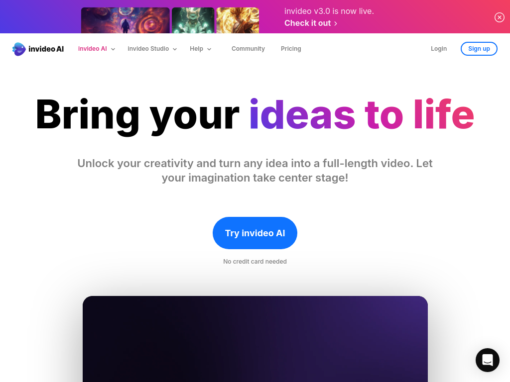 Screenshot of Invideo AI - Bring your Ideas to life
