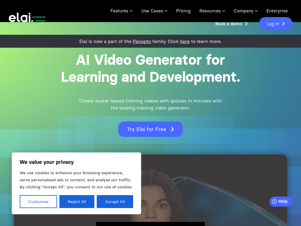 Screenshot of Elai.io - The Most Advanced and Intuitive AI Video Generator