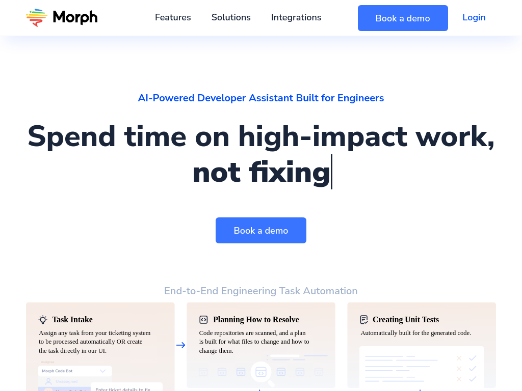 Screenshot of AI Powered Developer Assistant Built for Engineers | Morph