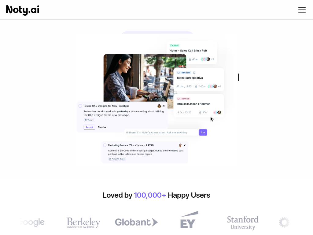 Screenshot of Noty.ai - Meeting AI Assistant getting work done