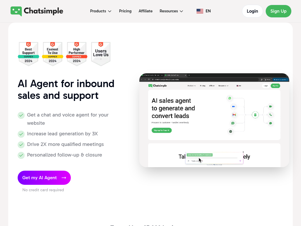 Screenshot of Chatsimple | AI Chatbot for Sales & Support