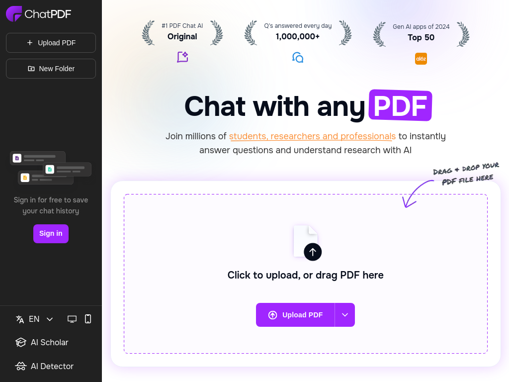 Screenshot of ChatPDF AI | Chat with any PDF | Free