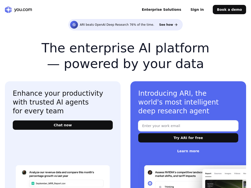Screenshot of You.com | AI for workplace productivity