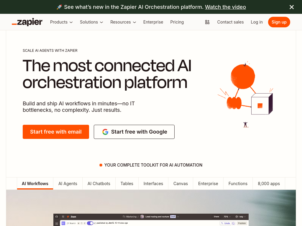 Screenshot of Zapier: Automate AI Workflows, Agents, and Apps