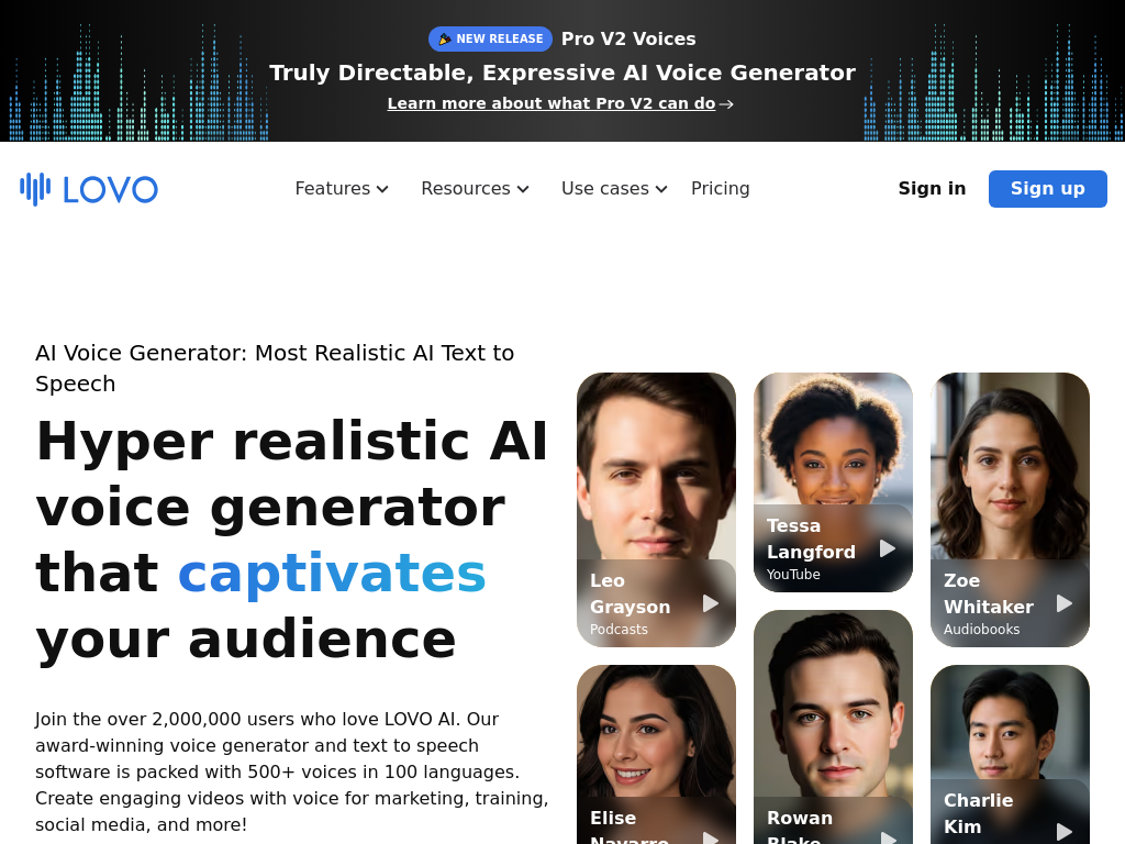 Screenshot of Free AI Voice Generator: Realistic Text to Speech & Voice Cloning