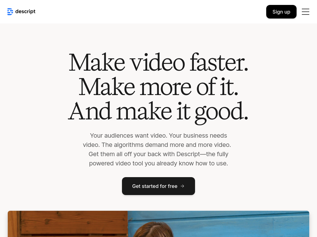 Screenshot of Descript: Edit Videos & Podcasts Like a Doc | AI Video Editor
