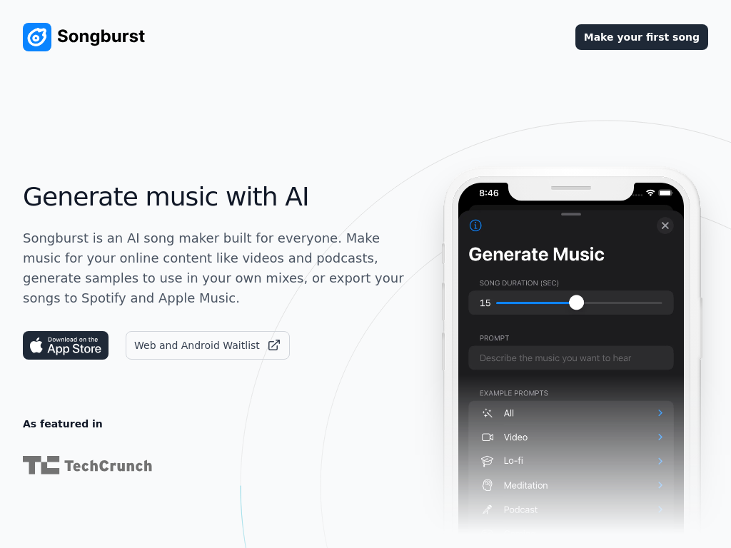 Screenshot of AI Music Generator: Songburst