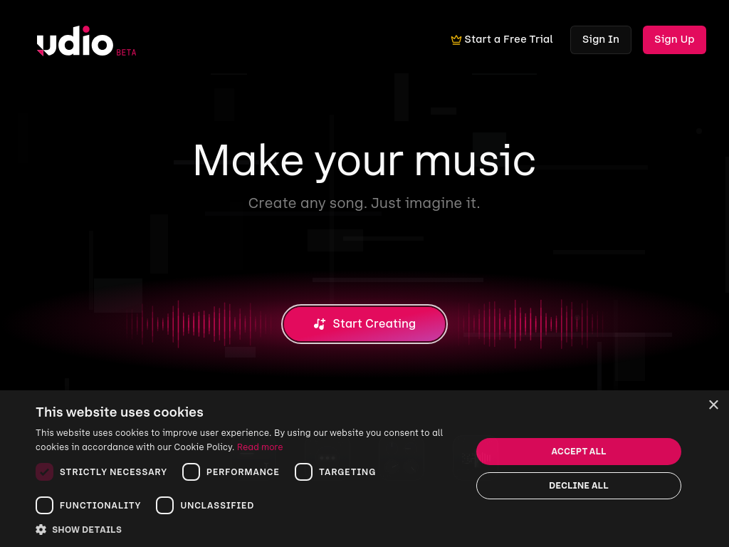 Screenshot of www.udio.com