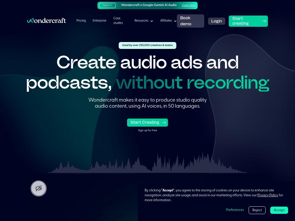 Screenshot of AI Powered Audio Studio - Wondercraft