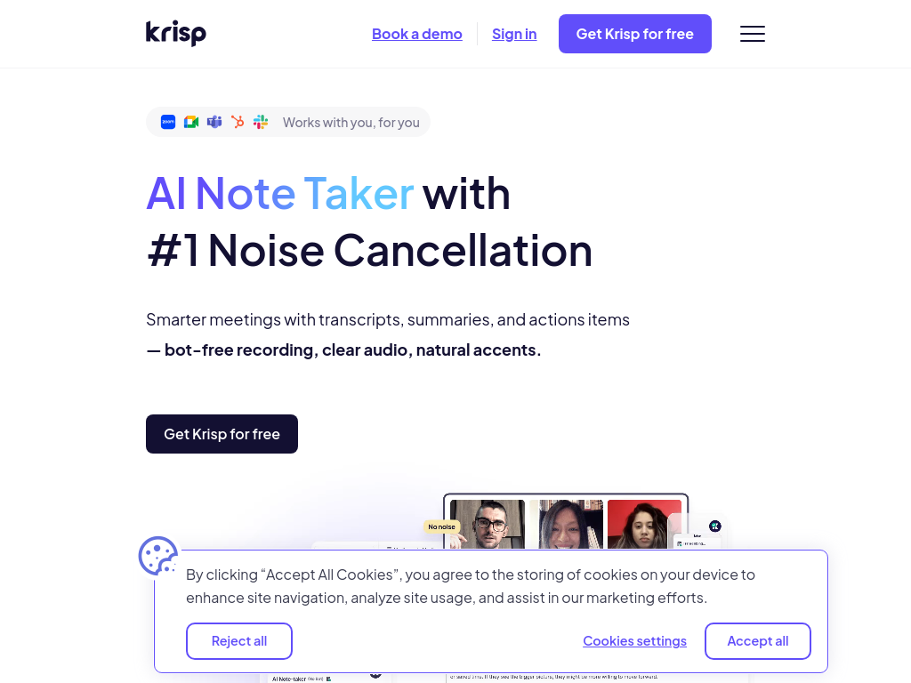 Screenshot of Krisp - World's best AI Note Taker and Noise Cancelling app