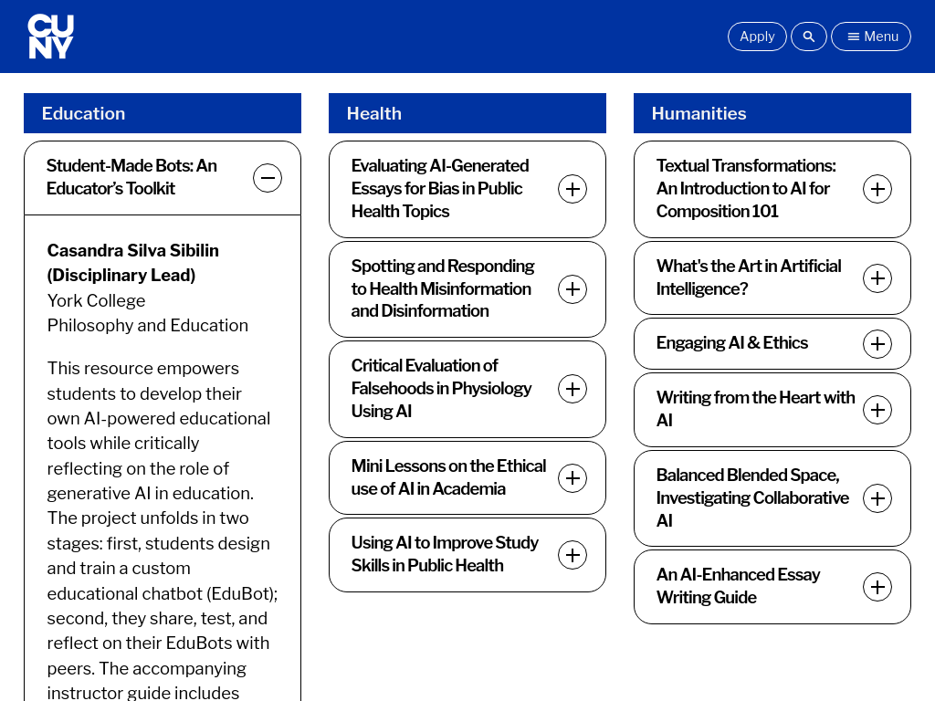 Screenshot of Building Bridges of Knowledge (BBK) – The City University of New York