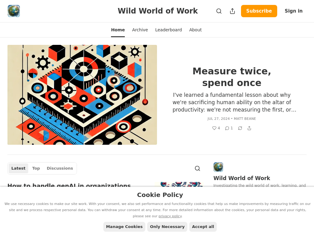 Screenshot of Wild World of Work | Matt Beane | Substack