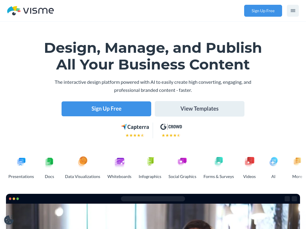Screenshot of Visme: AI Presentation maker, Infographics, and One pager templates