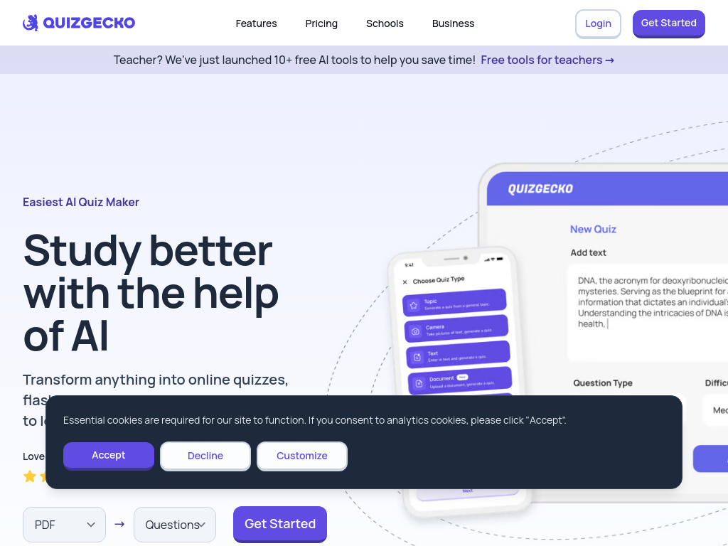 Screenshot of Quizgecko | AI Quiz Maker