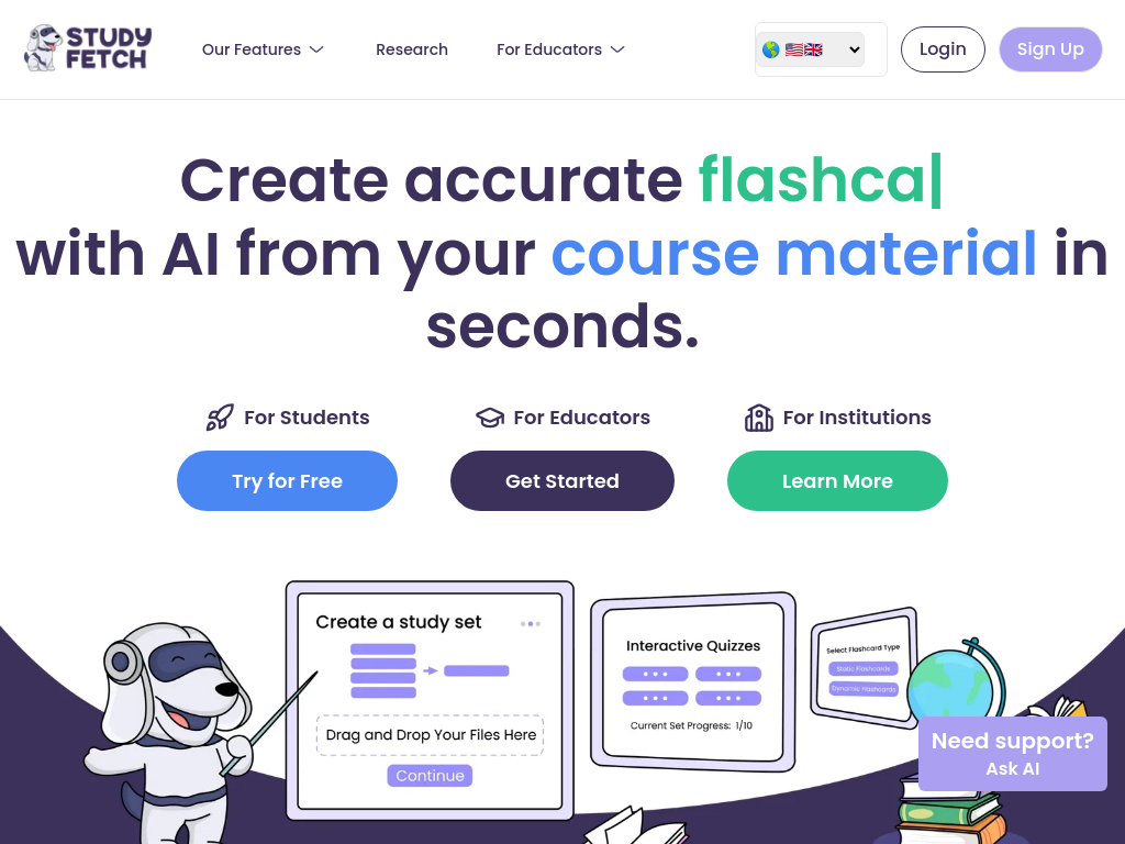 Screenshot of Study Fetch | The Top AI Learning Platform