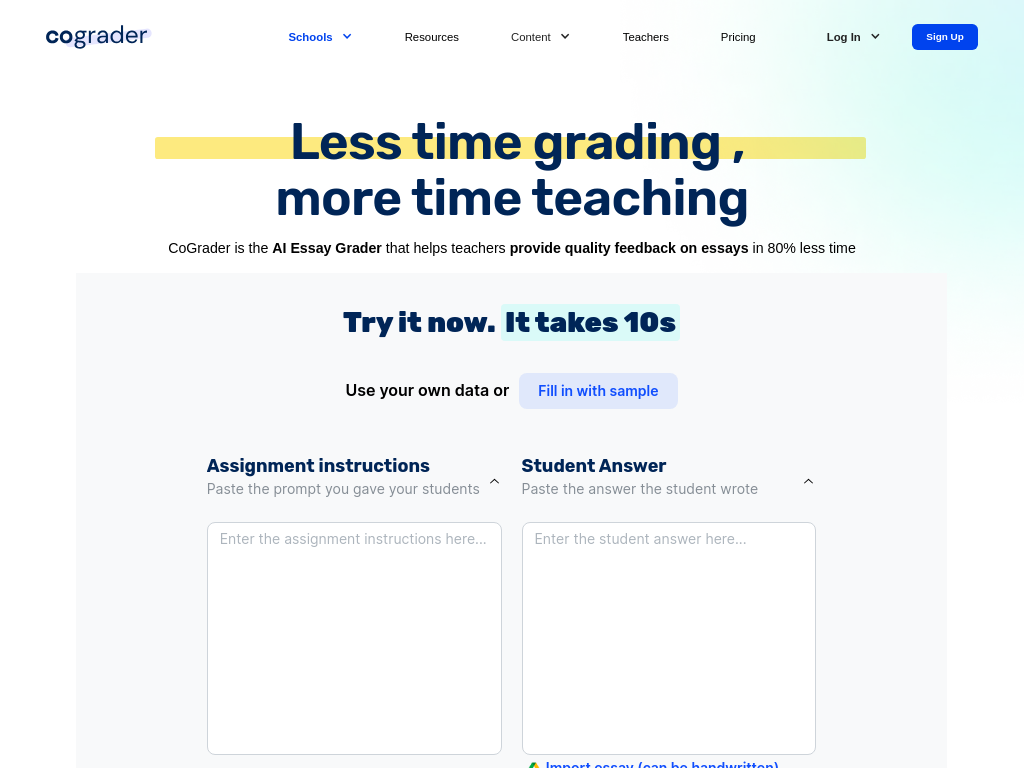 Screenshot of CoGrader | AI Essay Grader | Spend Less Time Grading, More Time Teaching