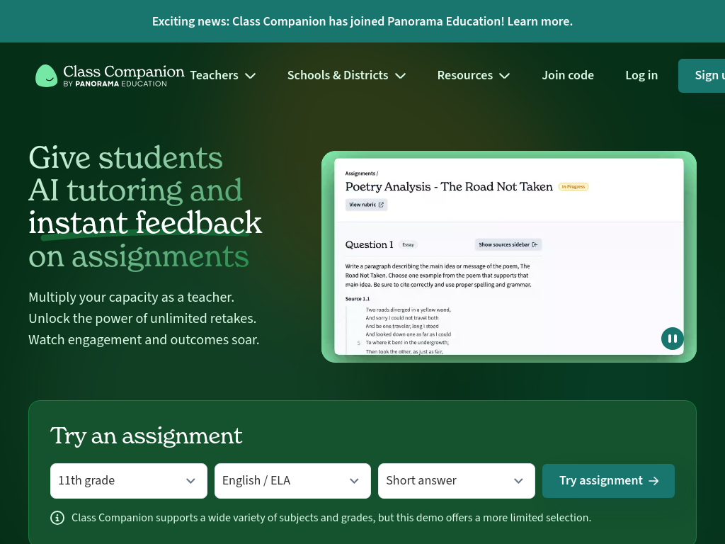 Screenshot of AI Tutor and Feedback | Class Companion