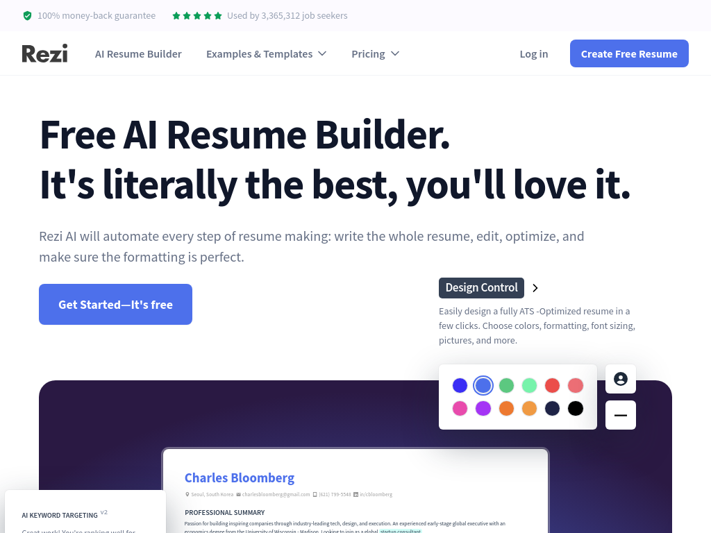 Screenshot of Free AI Resume Builder Trusted by +3 Million Job Seekers