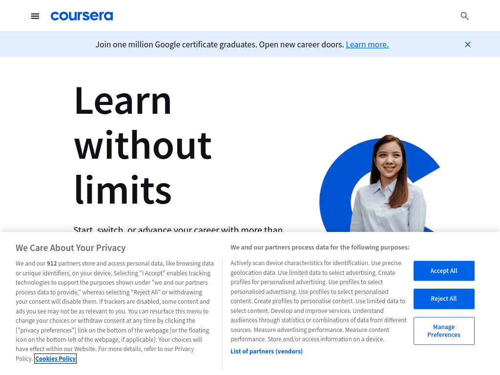Screenshot of Coursera | Degrees, Certificates, & Free Online Courses