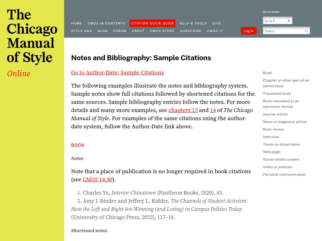 Screenshot of Notes and Bibliography Style