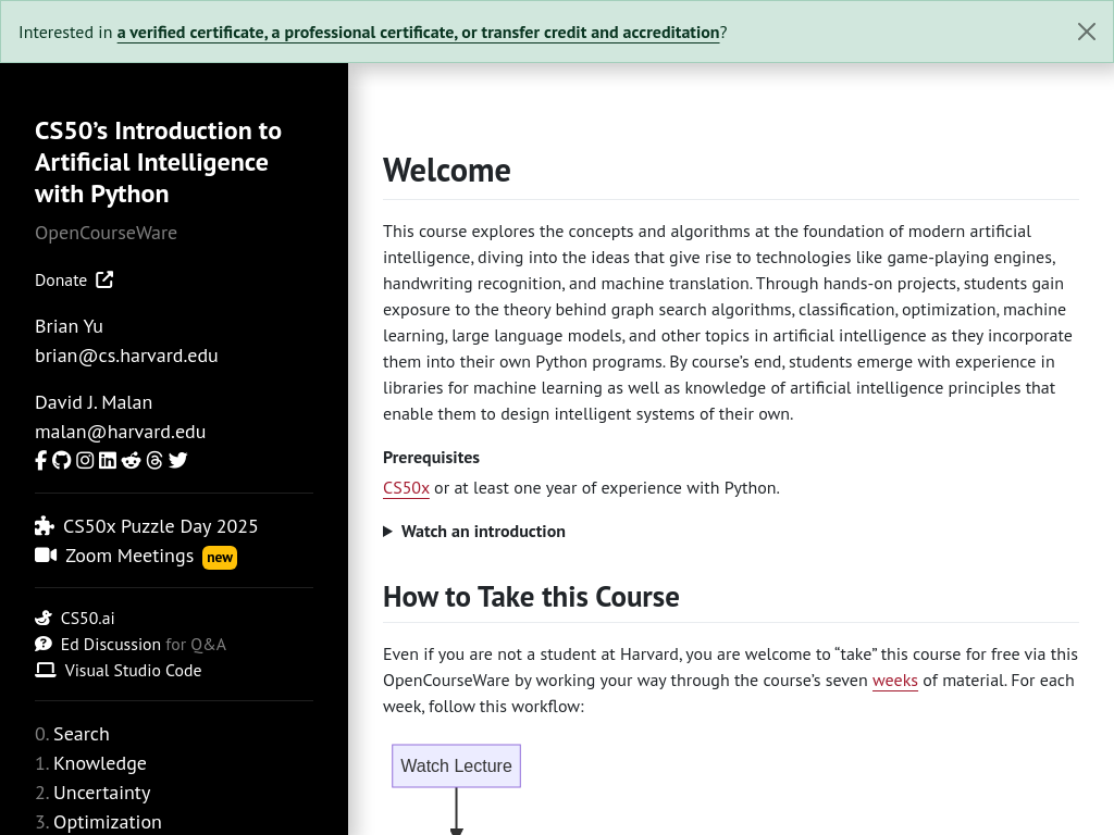 Screenshot of CS50's Introduction to Artificial Intelligence with Python