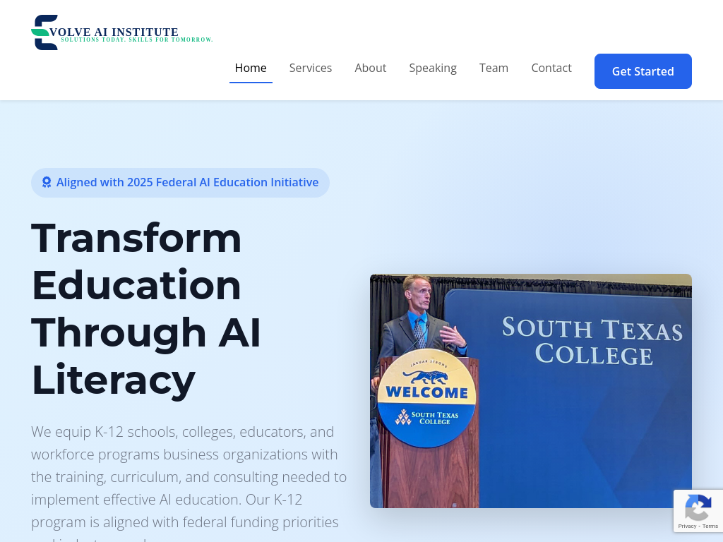 Screenshot of Evolve AI Institute | AI Literacy Training & Consulting for Education