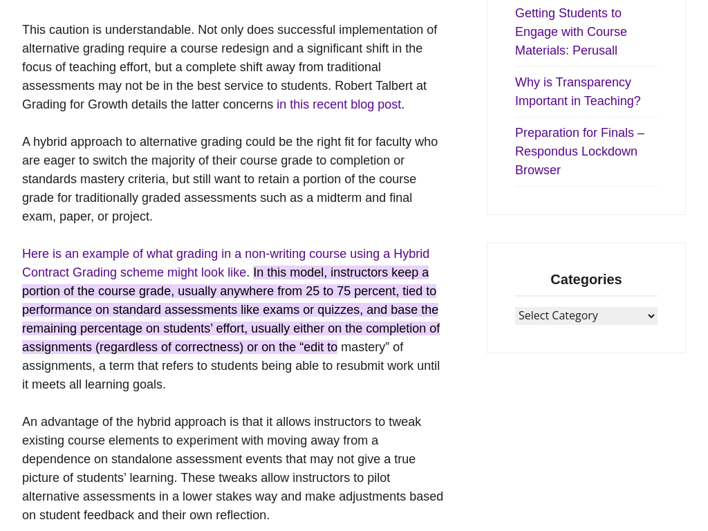 Screenshot of A Hybrid Approach to Alternative Grading – A&S Office of Teaching Excellence and Innovation