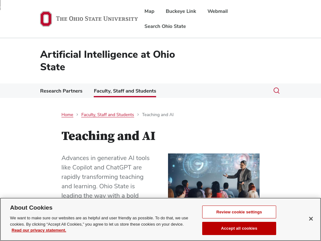 Screenshot of Teaching and AI | Artificial Intelligence at Ohio State