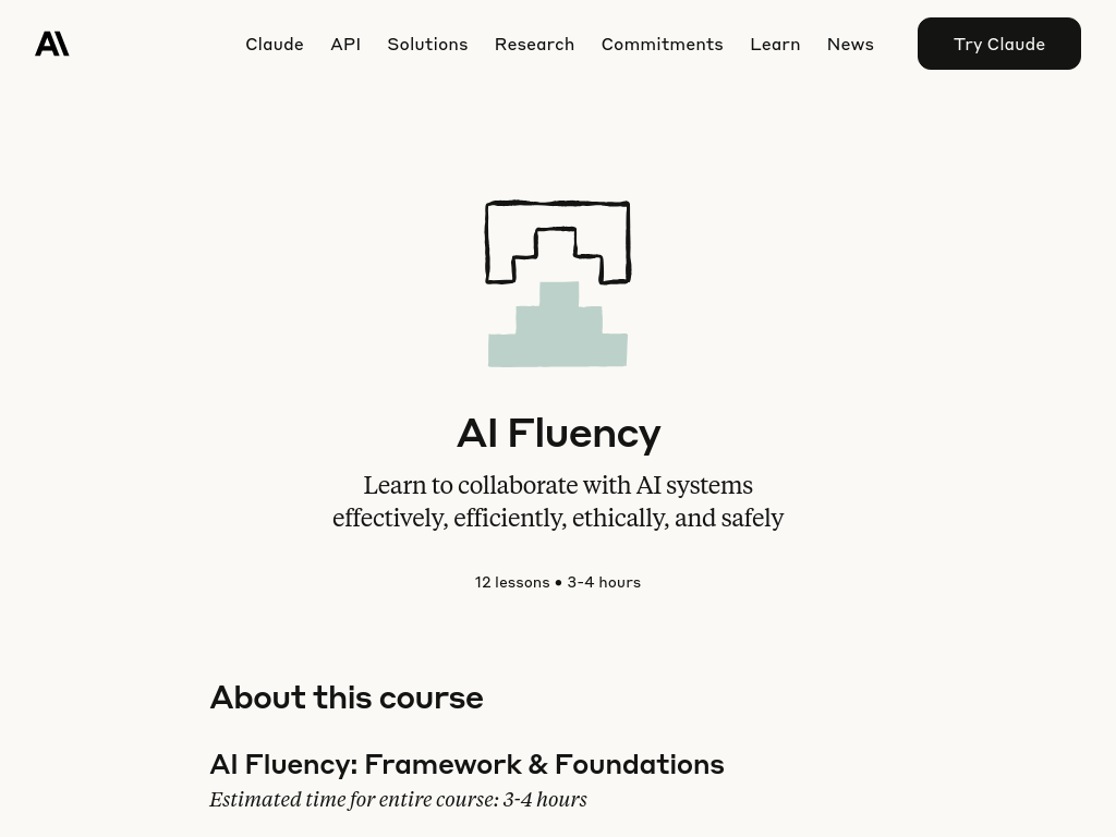 Screenshot of Introduction to AI Fluency \ Anthropic