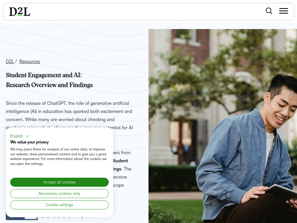 Screenshot of Student Engagement and AI: Research Overview and Findings | D2L