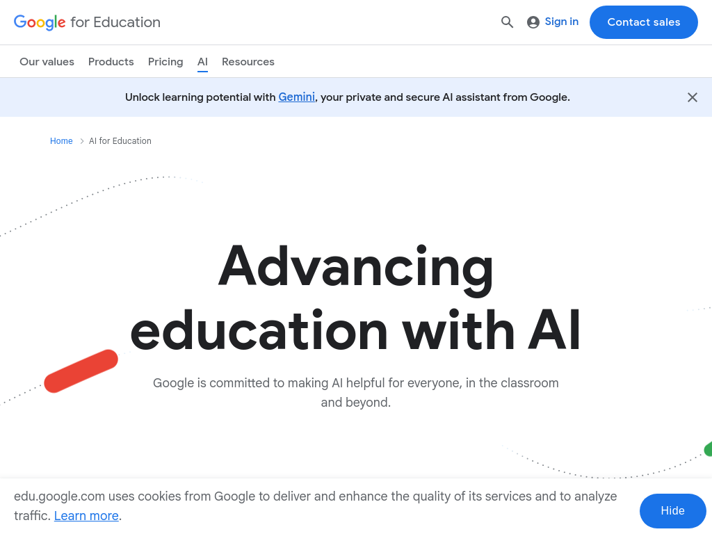 Screenshot of Advancing Education Using Google AI - Google for Education