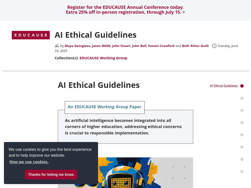 Screenshot of AI Ethical Guidelines | EDUCAUSE