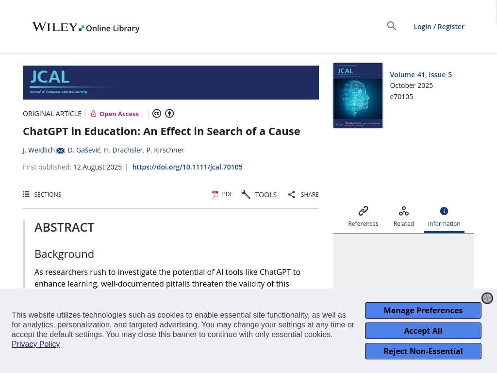 Screenshot of Open Access ChatGPT in Education: An Effect in Search of a Cause