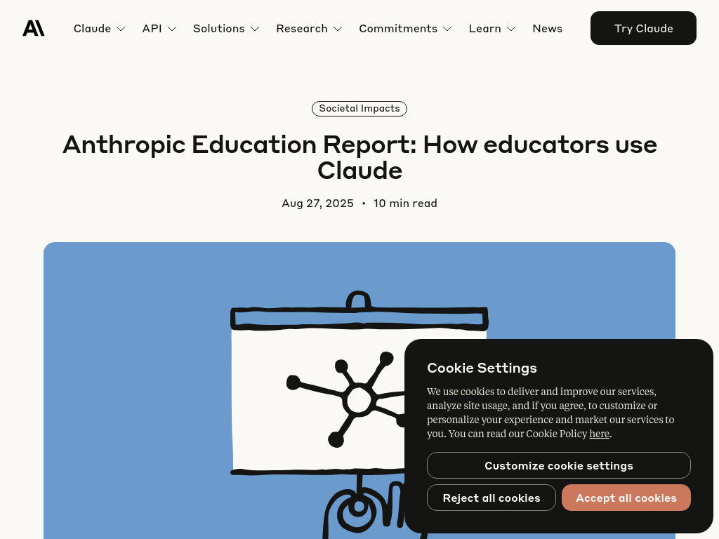 Screenshot of Anthropic education report: How educators use Claude \ Anthropic