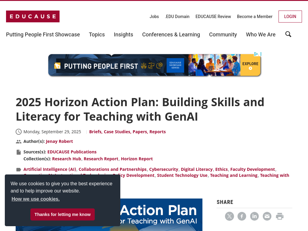 Screenshot of 2025 Horizon Action Plan: Building Skills and Literacy for Teaching with GenAI | EDUCAUSE Library