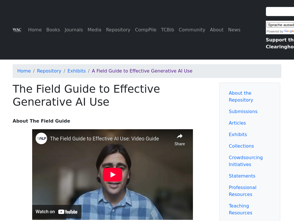 Screenshot of A Field Guide to Effective Generative AI Use - The WAC Clearinghouse
