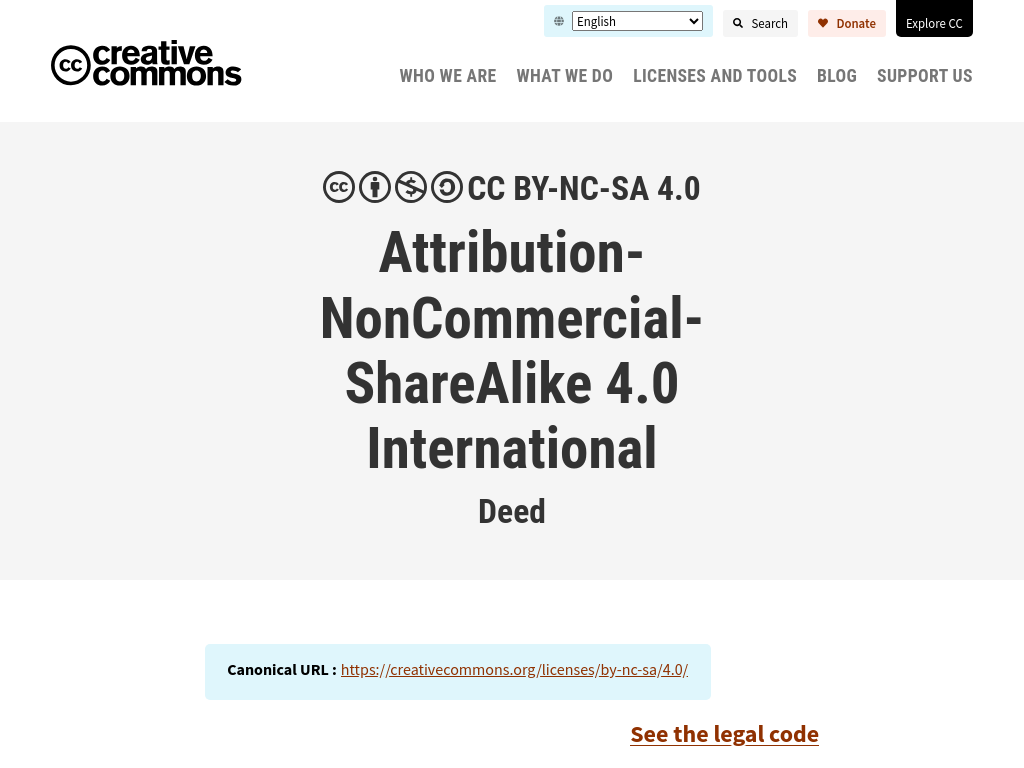 Screenshot of Deed - Attribution-NonCommercial-ShareAlike 4.0 International - Creative Commons