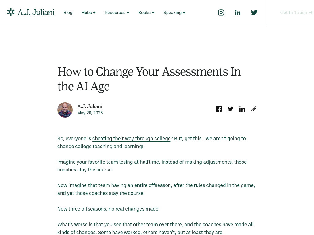 Screenshot of A.J. Juliani | How to Change Your Assessments In the AI Age