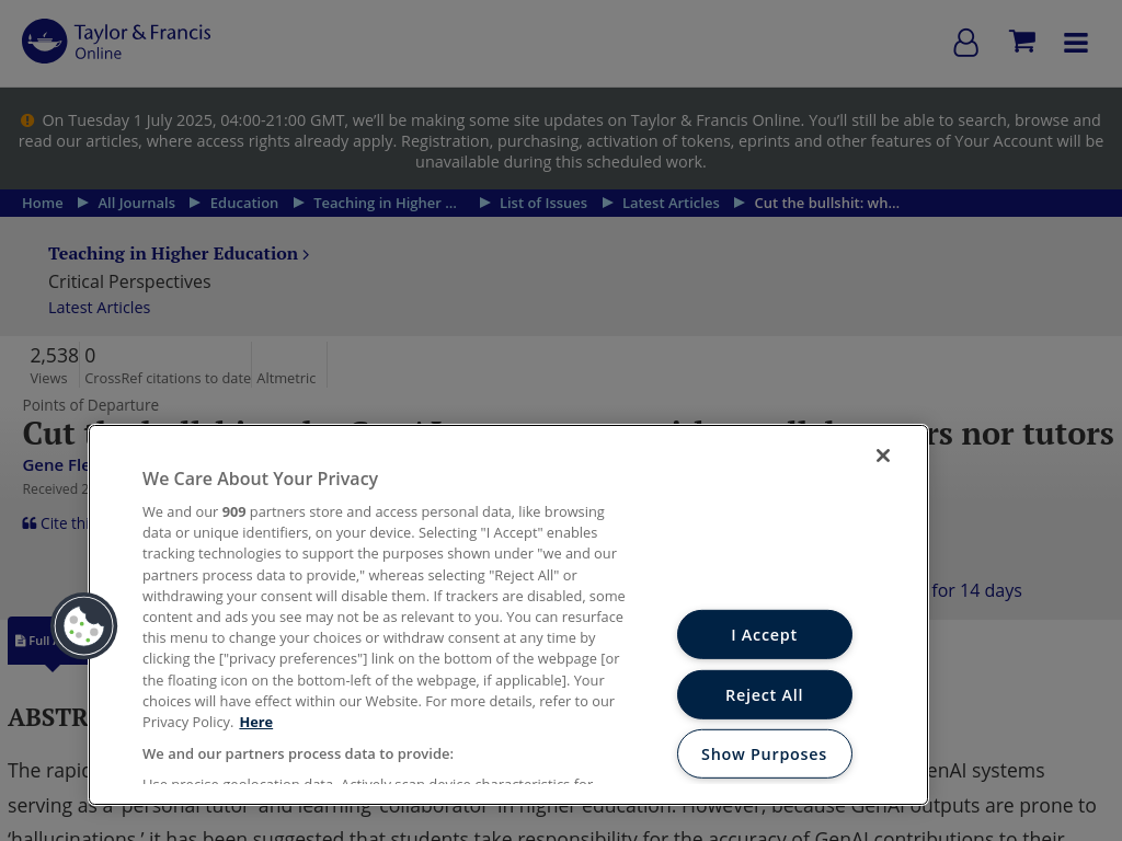 Screenshot of Cut the bullshit: why GenAI systems are neither collaborators nor tutors